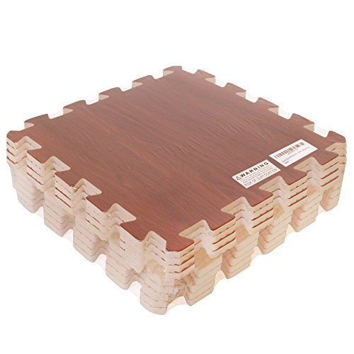 Wood Effect Interlocking Foam Mats - Perfect for Floor Protection, Garage, Exercise, Yoga, Playroom. Eva foam (9 tiles, Chocolate Brown)