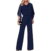 Damen Jumpsuit Elegant Mit V-Ausschnitt - Weite Beine & Gürtel Für Festliche Anlässe