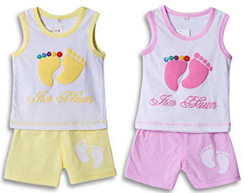 Pandaren® Pack of 2 summer cotton sleeveless shorts 2pcs set pants sports clothing set for baby boy girl infant toddler (Foot) (12-18 months, Girl)