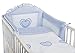 3 Piece Baby Bedding Set (To Fit Cot or Cot Bed) Embroidered - Hearts (COT 120 x 60cm, Blue)