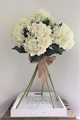 Neofleur Premium Quality Artificial Silk Giant Head Vintage Hydrangea Stem Wedding Flowers - 80cm height. PINK, GREEN , IVORY (4 stems, ivory)