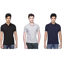 INKKR Men's Combo Collar Neck Cotton Solid T-Shirt (Pack of 3)
