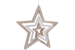 Spetebo Deko Mobile aus Holz - Motiv: Stern / 36 cm - Dekofigur Sterne zum aufhängen Holzstern Hängedeko Deko Skulptur Dekosterne 3er Spiel