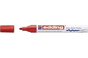 edding 750 Marcatore a Vernice Lucida, Rosso, 1 Pennarello, Punta Rotonda 2-4 Mm, Pennarello Indelebile per Vetro, Pietra, Legno, Plastica, Carta, Impermeabile, Alta Copertura