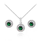 Color: emerald Redondo Esmeralda simulada verde Cristales austríacos de Zirconia Juego de joyas Collar con colgante 45 cm Pendientes 18k Chapado en oro blanco