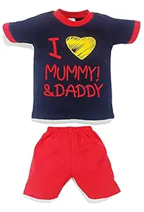 Jusfab Printed Kids Tshirt Pant Set 100% Cotton Kidswear Infantwear Blue Top Red Bottom Combo Pack Baby Boy Girl Clothes 6-12 Months