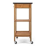Klarstein Tennessee Servierwagen • Küchenwagen • Rollwagen • 3 Etagen • 2 Ablageflächen • herausnehmbare Schublade • schwarze Granitarbeitsfläche • sichere Feststellbremsen • Bambusholz • braun - 6