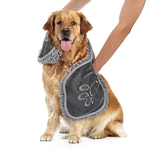 Ompaa Chenille Dog Towel, Super Absorbent Microfiber Dog Bath Towels for Drying Dogs Cats, Shammy Clean Gloves for Pet Puppy Kitten Paws, Machine Washable, Grey