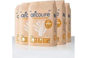 ‎ŒCOLIFE oecolife Toilettenpapier STROH, 3-lagig, 30 Rollen á 150 Blatt, kratzt nicht, superweich, plastikfrei verpackt, vegan, nachhaltiges Klopapier