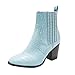 Produktbild Floweworld Damen Quadratische Stiefeletten Wintermode Einfarbig Spitzschuh Slip-On High Heels Lederstiefel Fashion Large Size Kurze Stiefel Plus Size