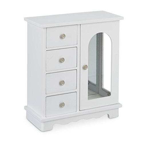 Relaxdays Schmuckkästchen mit Tür H x B x T: ca. 30 x 26 x 11 cm großer Schmuckkasten mit 4 Fächern Schmuckschrank aus Holz mit Schubladen und Spiegel Schränkchen mit Schmuckhalter für Ketten, weiß - 3