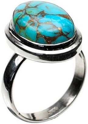 Blue Copper Turquoise Stone Sterling Silver Ring - Size Q - Ladies Womens Jewellery Gift Present