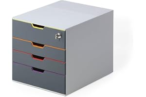 Durable VARICOLOR® 4 Lockable Drawer Unit - Desktop Drawer Set with 4 Colour Coded Draws - Top Draw is Lockable to Support GDPR - Perfect for Storing Documents and Paper Work