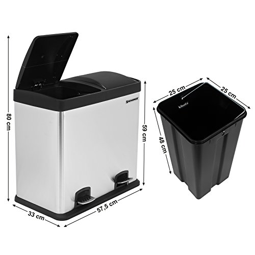 Songmics Mülleimer Abfalleimer 48 L für Küche Mülltrennsystem mit Pedal Edelstahl LTB48L - 5