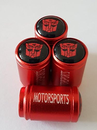 TRANSFORMERS RED MOTORSPORTS 20mm WHEEL CAR VALVE TYRE DUST CAPS