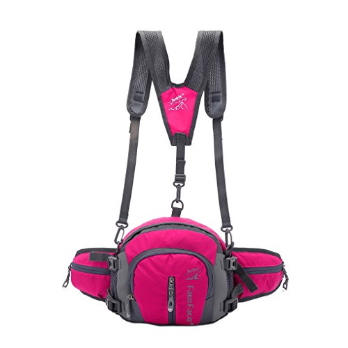 FakeFace® Nylon Wasserdichte Multifunktion-Hüfttasche Gürteltasche Rücksack Schulter Umhängetasche Brustbeutel Bauchtasche mit Flaschenhalter für Gym Camping Wandern Radfahren Reisen Bergsteigen