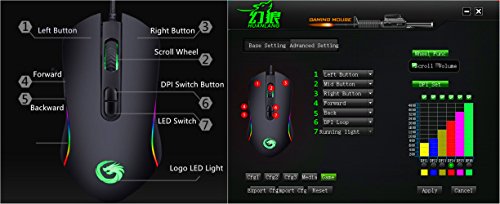 AhaSky Raton Gaming  Raton USB 4800DPI  6 Programable Botones  4 Modos de LED luz para Gamer de Alta Precisi  n con Niveles 6 DPI Ajustable  Raton Ordenador Portatil  Compatible con Windows 7  8  10 Windows XP  Vista  ME  2000 y Mac OS