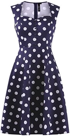 Alisa Pan Women's Sweetheart Neckline A Line Polka Dot Dresses 14UK Navy Blue