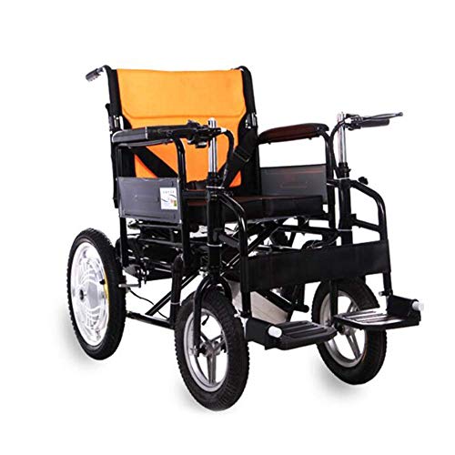 DLY Disabili Anziani Disabili Elettrici Deluxe Pieghevole Compatta Mobilità Aiuti Sedia a Rotelle Doppio Manico Freno Acciaio al Carbonio Carrozzina Adatta per Disabili