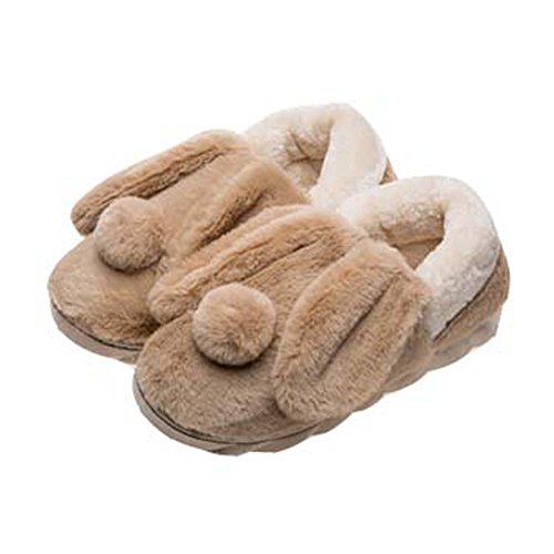 Cute Cartoon Rabbit Plush Slippers Winter Warm Indoor Slippers for Women, BROWN