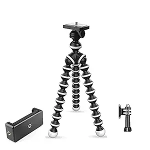 Adofys Flexible Gorillapod Tripod with HolderAnd Tripod Adapter Screw for All DSLR Cameras(Max Load 1.5 kgs) & Mobile Phones + Free Heavy Duty Mobile Holder (Black and White)