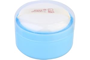 SOLUSTRE Puderdose Leer mit Quaste Tragbar Babypuder Dose mit Puderschwamm Gesicht Körper Puder Dose Baby Puff Box Hause Reise Hautpflege Kosmetikdose Blau