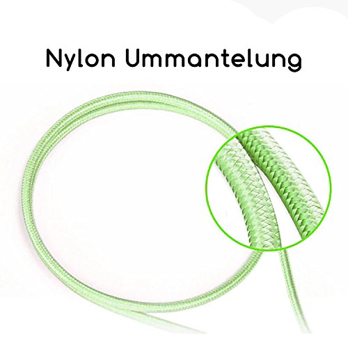 TheSmartGuard – Lightning Kabel / Datenkabel / Ladekabel [2.1 A] für Apple iPhone 7, 7 Plus, 6, 6s, 6 Plus, 6s Plus, SE, 5s, 5, 5C sowie alle iPad mit Lightning Anschluss | Nylon Ummantelt | Farbe: Grün | Länge: 1 Meter / 1m - 3