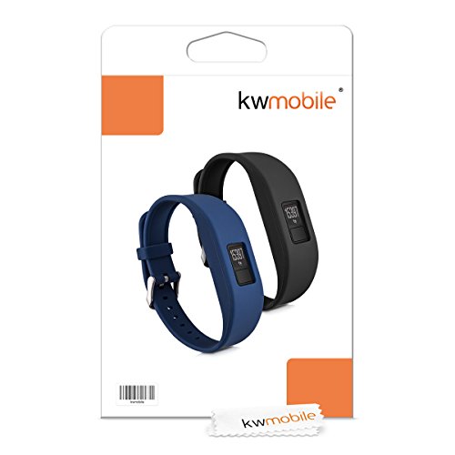 kwmobile 2in1 Set: 2x Sport Ersatzarmband für Garmin Vivofit 3 in Schwarz Dunkelblau Innenmaße: ca. 15,5 – 21,5 cm – Silikon Armband mit Uhrenverschluss ohne Tracker - 7