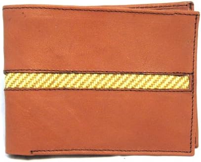 Pete Schmidt Handcrafted Leather "Pick Panel" Wallet - Bi-Fold - Brown with Tweed Accent