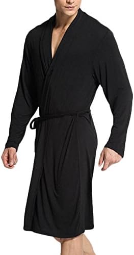 PFSYR Men's Modal Pyjamas Long-Sleeved Cardigan Nightgown Thin Comfortable Bathrobes (Black 3, M)