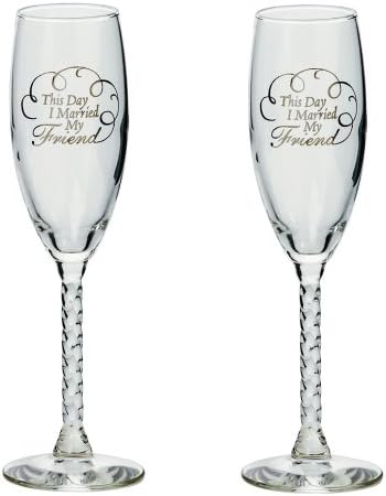 Jamie Lynn Toasting Flutes, This Day I Married My Friend, Silver, Set of 2