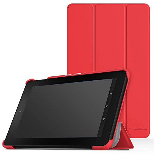 MoKo Fire 7 2015 Hülle - Ultra Slim Lightweight Schutzhülle Smart Cover Case mit Standfunktion für Amazon Fire 7.0 Zoll (5. Generation - 2015 Modell) Tablet, Rot