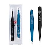 amoore Eyebrow Tweezers 2 pcs Hair Tweezer Stainless Steel Slant Tip and Pointed Eyebrow Tweezer Set for Plucking Chin Facial Hair Splinter