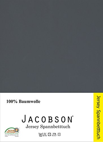 Jacobson DOPPELPACK Jersey Spannbettlaken Spannbetttücher Baumwolle (90×200 – 100×200 cm, Anthrazit) - 2