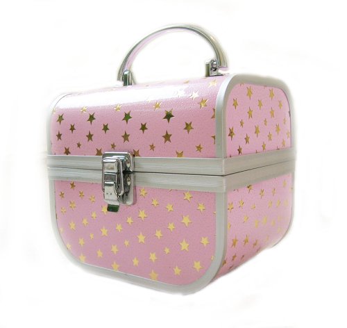 Milan Cosmetic/Jewellery Beauty Case Pink with Gold Stars