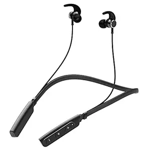 LIMESHOT Bluetooth Wireless Neckband Earphones with Bass Booster Button for Deep Bass and Stunning Audio Clarity, Ultra-Long Playback up to 6 Hours, IPX5 Sweat Proof [with Mic] (Jet Black)