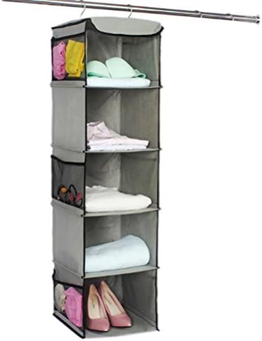 5 Shelves Hanging Storage Closet Organizer, for Clothing, Sweaters, Shoes, Accessories, Grey