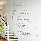  Wandschnörkel ® Wandtattoo Spruch Familie AA126~Zuhause ist wo die Liebe wohnt, wo Erinnerungen geboren werden, wo Freunde immer willkommen sind und ein Lächeln jederzeit auf dich wartet~
