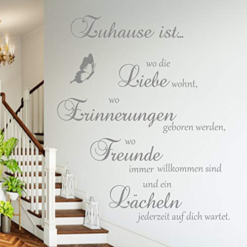 Wandschnörkel ® Wandtattoo Spruch Familie AA126~Zuhause ist wo die Liebe wohnt, wo Erinnerungen geboren werden, wo Freunde immer willkommen sind und ein Lächeln jederzeit auf dich wartet~
