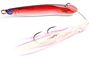 Tolure Metal Jig 60g 80g 100g 150g 200g Pesca al Curricán Bote de Agua Salada Señuelos de Pesca Jigging con Anzuelo de Calamar para Atún Besugo Caballa Bajo Trucha 1 Unidad/Paquete