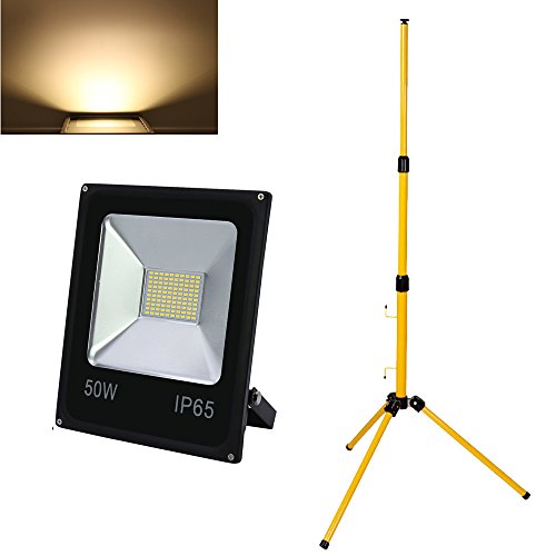 Hengda® Außen Gelb Höhenverstellbar Stahlstativ für 50W LED Warmweiß Flutlicht SMD Licht