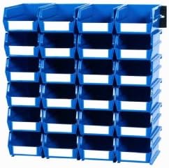 Triton Products 3-210BWS LocBin 26 Piece Wall Storage Unit with 5-3/8 Inch L x 4-1/8 Inch W x 3 Inch H Blue Interlocking Poly Bins, 24 CT, Wall Mount Rails 8-3/4 Inch. L with Hardware, 2 pk