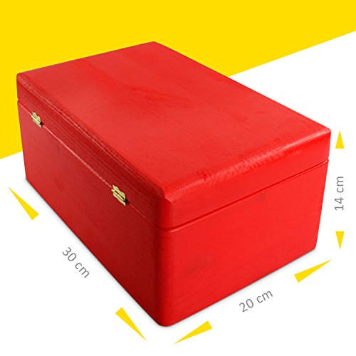 Universal Holzkiste mit Deckel für Aufbewahrung – Kiefer Rot Lackiert – ca. 30 x 20 x 14 cm – FSC zertifiziert – Venkon - 5