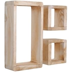 Lot de 3 du look"Shabby" rétro Lounge cube étagère murale étagère en bois massif brun clair