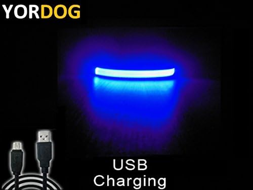 MAD SALE PRICE WHILE STOCKS LAST - NEW Premium Quality Super Bright PU Leather LED dog night safety collar rechargeable via USB, quick charge time just 40 minutes no batteries required, available in 4 colours, Large size fits neck size 40-55cm (Blue, Large)