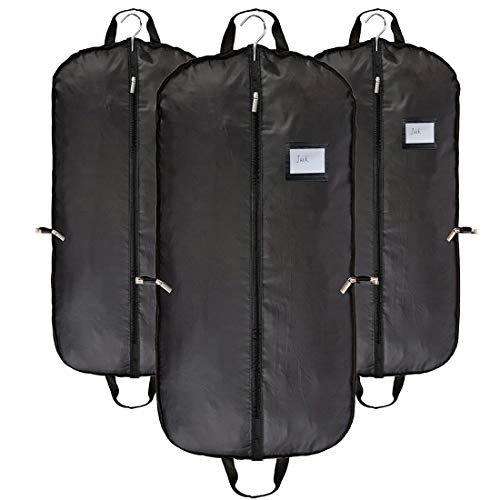 Abimars, borsa porta abiti da viaggio traspirante, copertura di protezione nera per vestiti, da uomo, antipolvere, con maniglie, confezione da 3 più 5 palline in legno di cedro, Nero , large