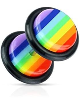 Paula & Fritz® Fake Plug aus Acryl Gestreift in Regenbogenfarben mit Gummiring...