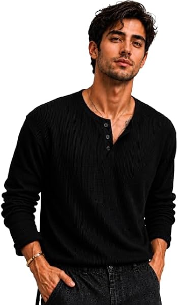 QUTUN Men's Premium Waffle Knit Henley Tshirt for Men