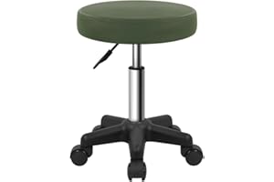 FURWOO Okrągły stołek z kółkami – stołek spa z regulacją wysokości, do salonu, masażu, domu, kuchni, ciemnozielony