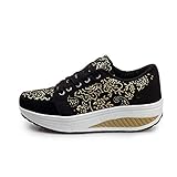Material superior: Pu ZHRUI Zapatos Estampados de Mujer Zapatillas de Deporte con Cordones de Suela de Rocker Casual (Color : Negro, tamaño : EU 40)